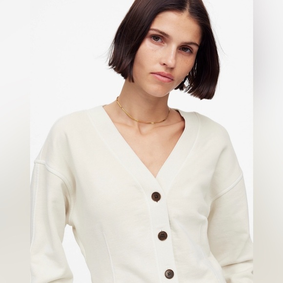 NWT Madewell Darted Button Front Cardigan Sweatshirt in Parchment, Size Small - Picture 3 of 14